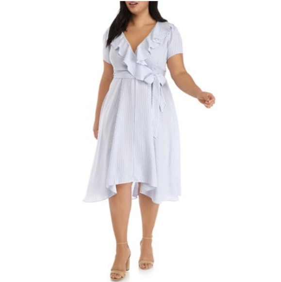 [DN Designs] Plus Ruffle Stripe Dress - Picture 1 of 11